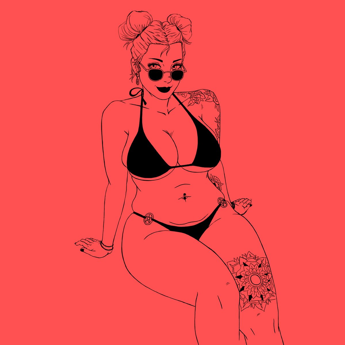 NoxChroma's tweet photo. Unfinished-but-now-slightly-more-finished bikini goth gf reminding you once again to be kind to yourself and drink water 💜 https://t.co/lRqxfg2dG9