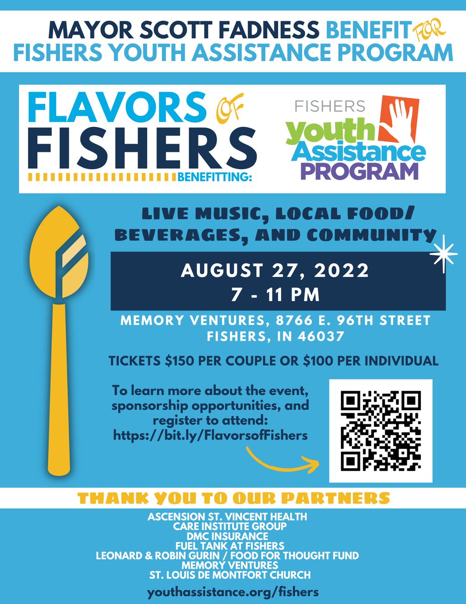 FishersYAP's tweet photo. August 27 is a big day.....Flavors of Fishers! The funds from this amazing event support the programs that we provide to families and youth in our community and would not be possible without our sponsors. Tickets still available for purchase at: https://t.co/dqaZZqPx2S https://t.co/w6CFoI03lf
