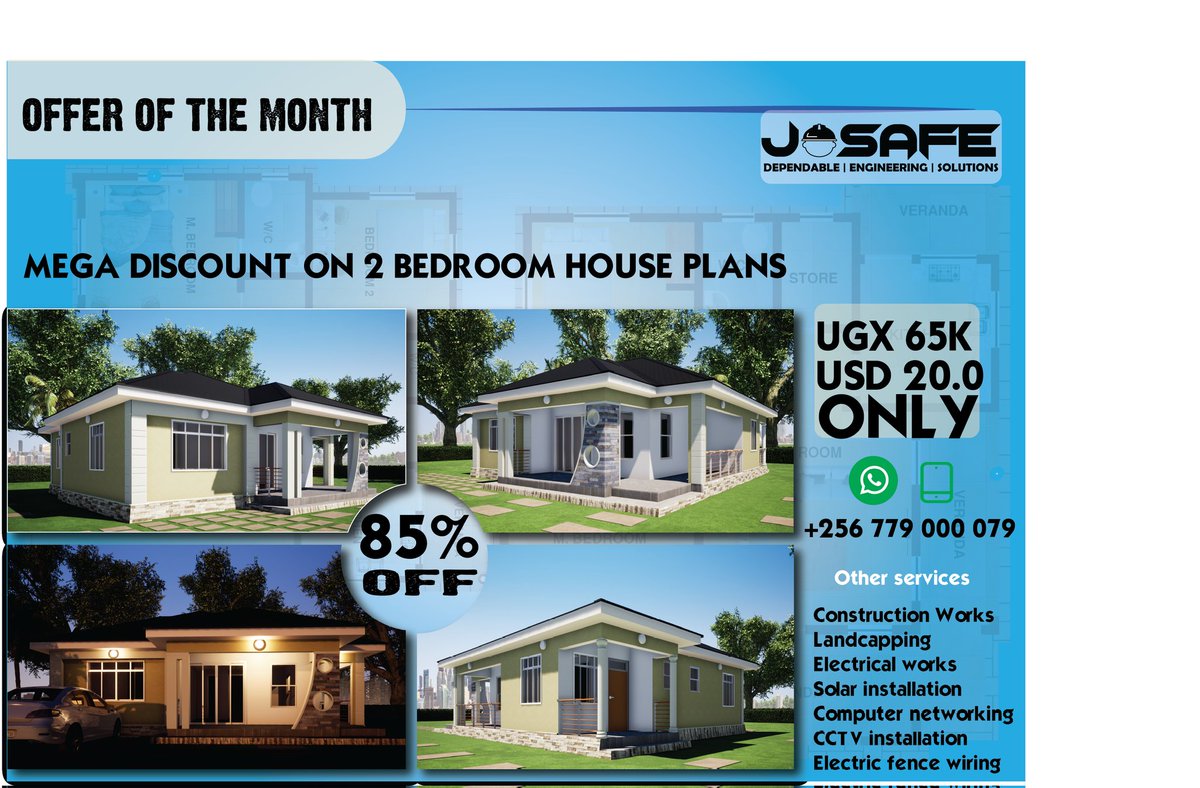Ocemaceni's tweet photo. Unbeatable offer! 85% off on 2 bedroom house designs.

#SSOT #UOT https://t.co/P8oNVdkPnn