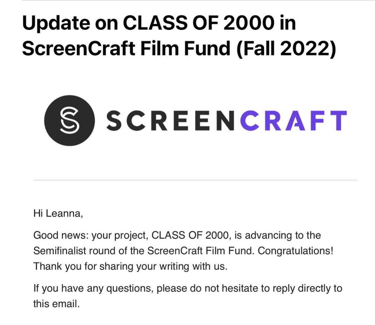 Our <a href="/Class2000movie/">CLASS OF 2000</a> is in the running for those <a href="/screenting/">Screenting</a> ducats! Congrats to all who keep rewriting! May we be Scrooge McDuckin in dough v v soon!