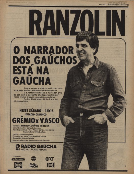 Grêmio e Inter se juntam para prestar condolências ao narrador Armindo Antônio Ranzolin, que faleceu nesta última quarta-feira