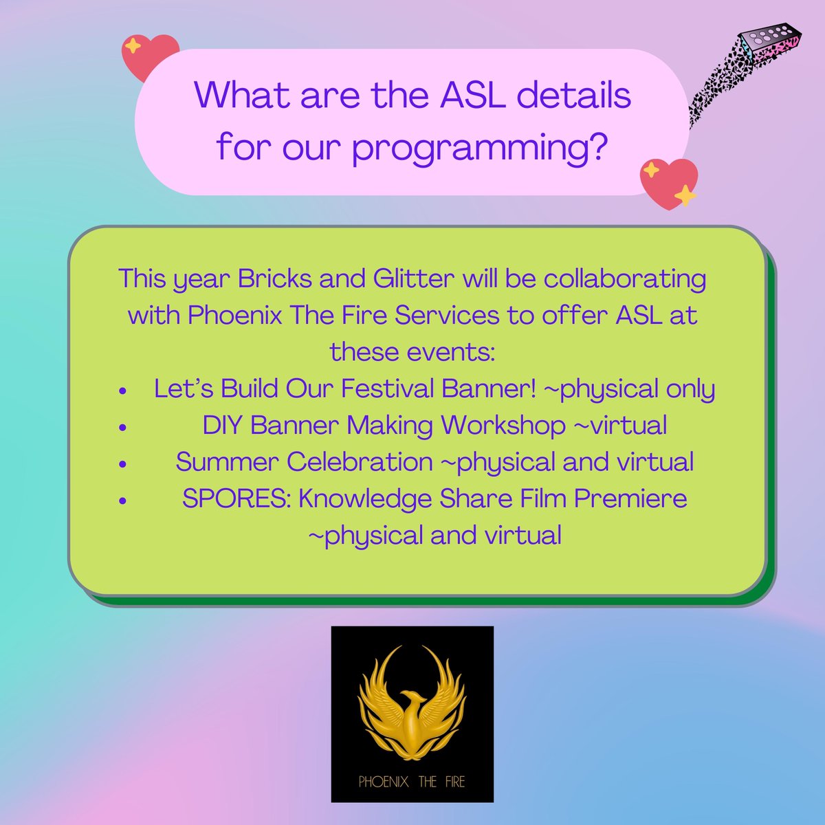 BricksGlitter's tweet photo. 💕Check out our Community Care practices! ~continued💕
We want people to show up feeling safer. DM or email with any questions ✨

✨Bricks &amp; Glitter 2022 Festival✨
📅August 20-Sept 2, plus one Fall date TBA

🌃🌃🌃
#trans #queer #black #indigenous #brown #2spirit https://t.co/25tsunldR5