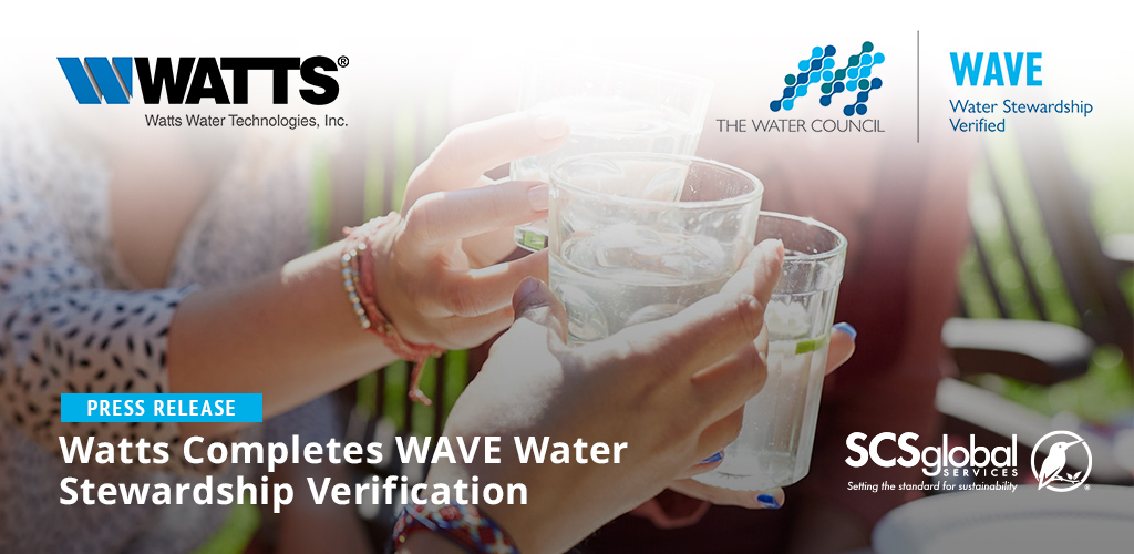 SCScertified's tweet photo. SCS applauds @wattswater, pilot-participant in the WAVE #WaterStewardshipVerified program. Watts took a variety of actions to reduce water consumption, increase reuse, improve #waterquality, and reduce negative impacts.

Read more: https://t.co/Bm6RIzv3JD @TheWaterCouncil https://t.co/S9JXoIcQCk