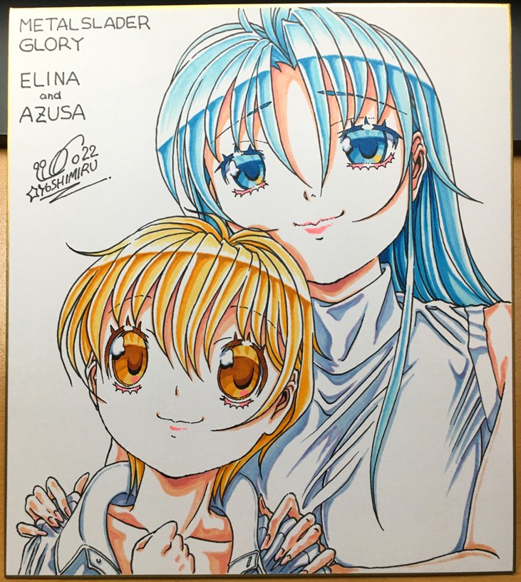 Mc_Berrys's tweet photo. 【新商品追加！】BOOTHに直筆イラスト色紙を追加しました！今回は“香水を見せるあずさ”と“大団円のエリナとあずさ”です。ゲーム内の名シーンを是非ゲットして下さいね！！→https://t.co/xbC3cbcZmK   　　#メタルスレイダーグローリー #MetalSladerGlory #レトロゲーム #任天堂 #WiiU #nes #色紙 https://t.co/VmcToLYjZU