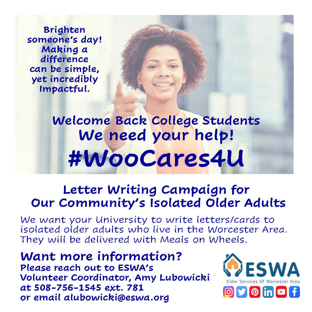 ESWAorg's tweet photo. Attention #WorcesterMA College Students! 

#AssumptionCollege #CollegeOfTheHolyCross #WPI #MCPHS #UMassChan #WorcesterStateUniversity https://t.co/BWIbwp0xRW