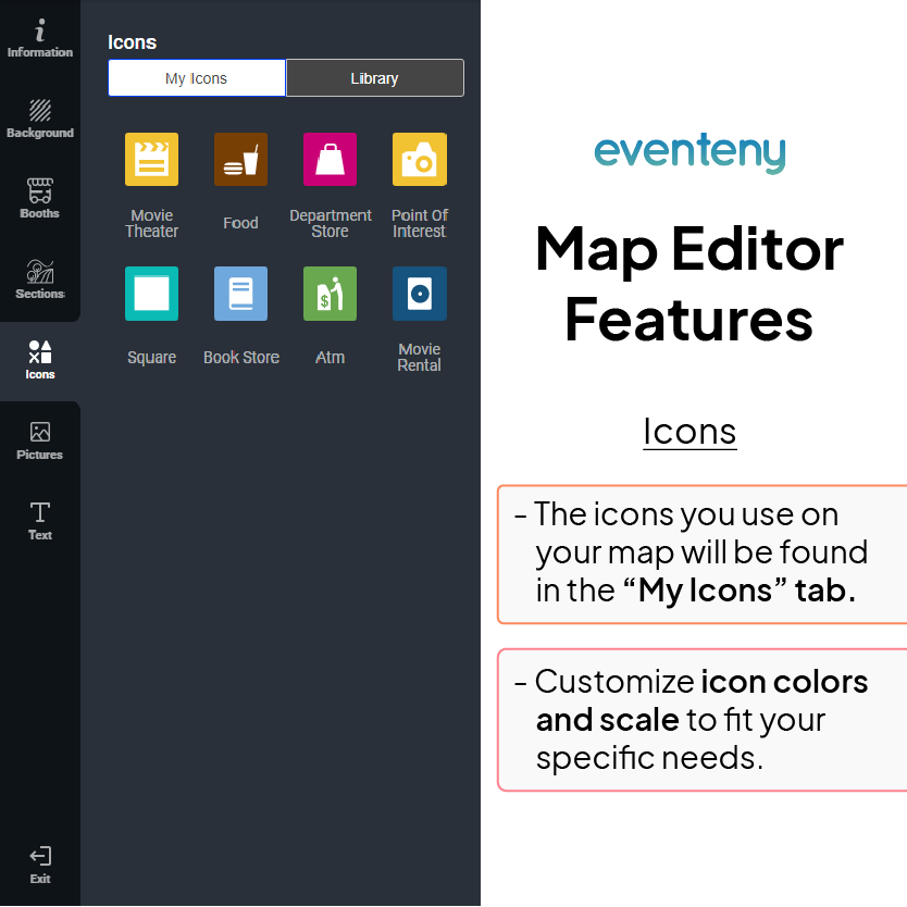 eventenyteam's tweet photo. On the Eventeny Map Editor, adding elements makes #eventmapping helpful and fun at the same time! Place a variety of icons, pictures, and text to your map to tailor your event needs!
🎨 Start designing your event map at https://t.co/Axz0Bo0A6g https://t.co/IsEjgM7t2d