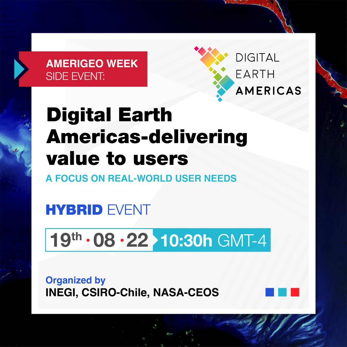 OpenDataCube's tweet photo. Check out the Digital Earth Americas session at #AmeriGEOWeek2022 on Friday at 10am EDT. Presentations by @INEGI_INFORMA, @CSIROChile and @CEOSdotORG will show the power of ODC for regional initiatives. https://t.co/8w9E4RyFz9