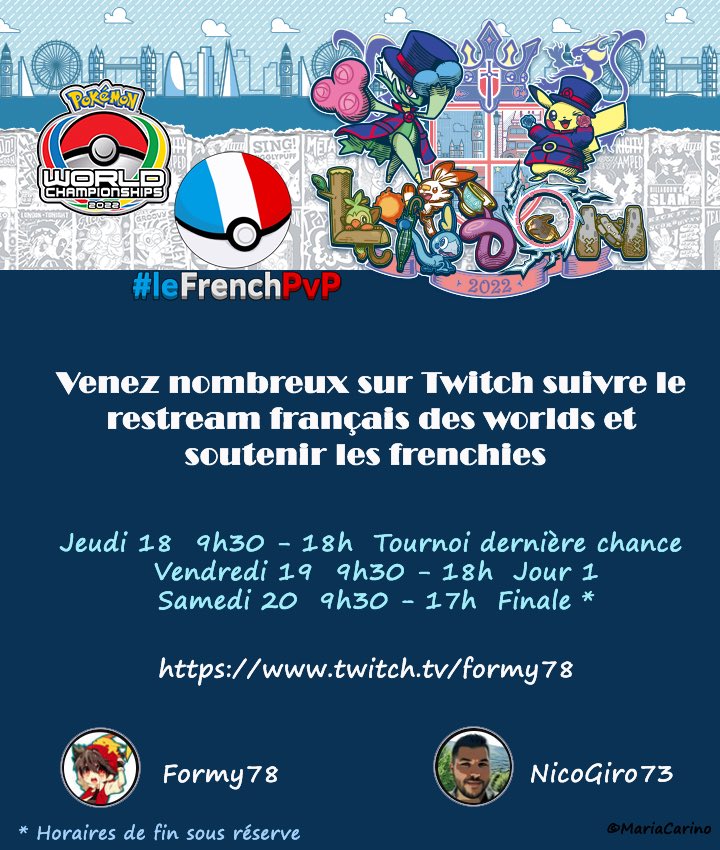 LeFrenchPvP's tweet photo. Demain débutent les championnats du monde #PokemonGO et nous vous proposons un restream FR pour ces 3 jours de compétitions

Place au tournoi de la dernière chance demain avec 3 français en lice donc venez les soutenir avec nous

RDV à 9h30 https://t.co/IxvDpqbBSG https://t.co/X8FfupR5vG