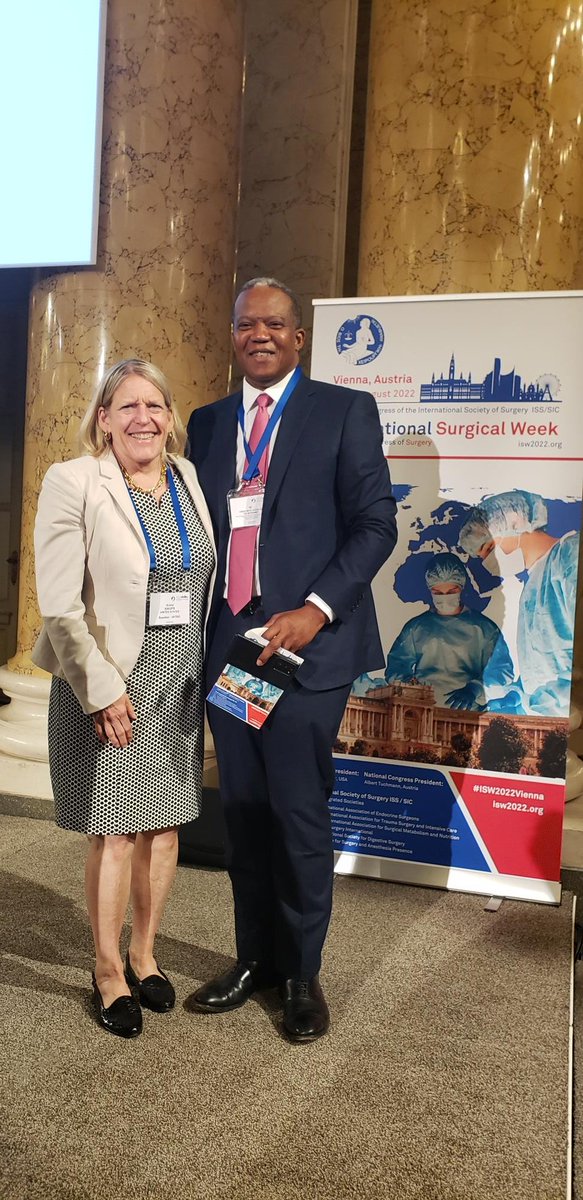 us_iss's tweet photo. Dr. Krista Kaups, US-ISS President Elect with Dr. Fiemu Nwariaku, Invited ACS Lecturer who spoke on Global Surgery Partnerships and Education at ISW 2022 in Vienna. #isw2022 #fiemunwariaku #GlobalSurgery #ISW2022Vienna https://t.co/ulHppkYQ5p