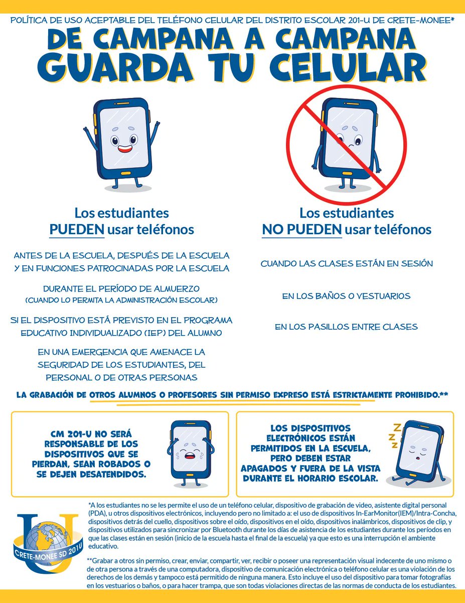 CM201U's tweet photo. CM 201-U has updated its Acceptable Cell Phone Use Policy. This updated policy allows students to possess electronic devices while on school properties but must have them powered off and out of sight during regular school hours. https://t.co/lMFmIQ9RdQ