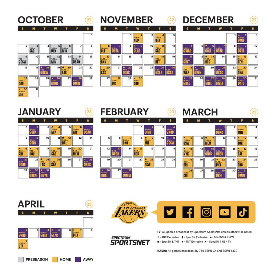 Lakers Schedule Calendar Printable Calendar 2023