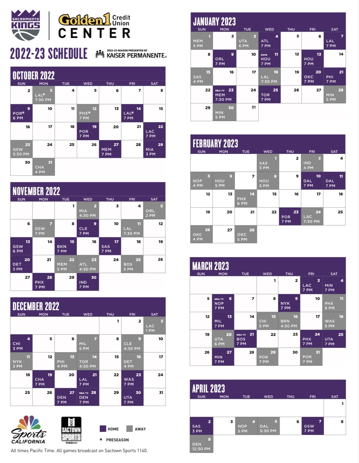 Sacramento Kings Calendar Glad Penelope