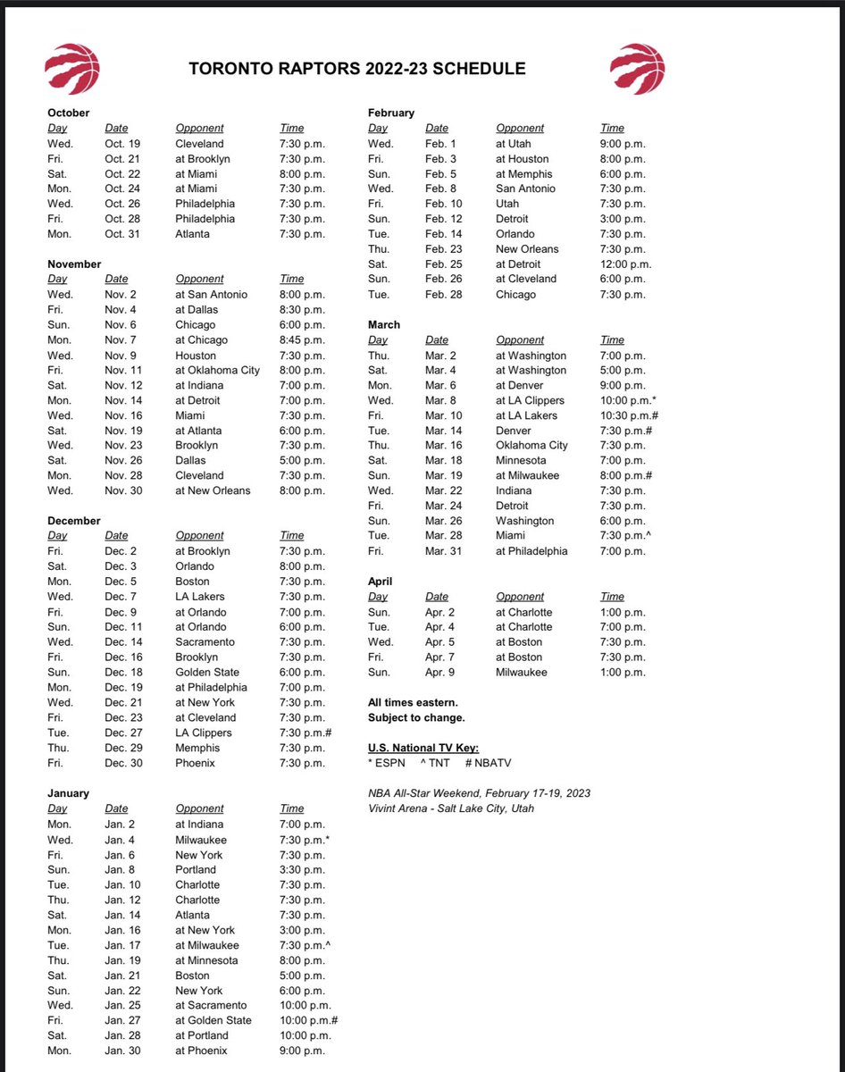 The Toronto Raptors 2022-2023 schedule. 

(A Thread below on key games)