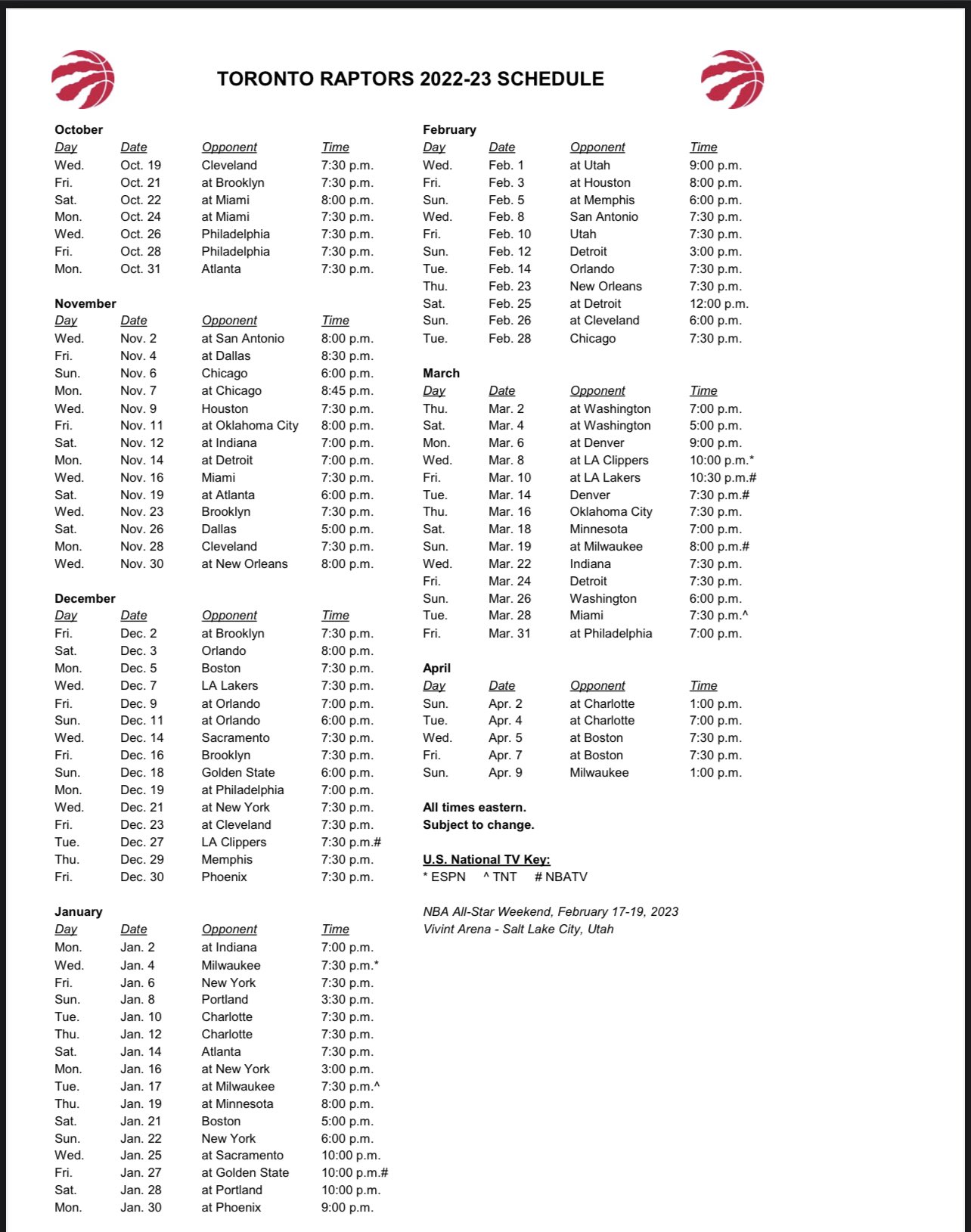 Toronto Raptors 2023-24 schedule