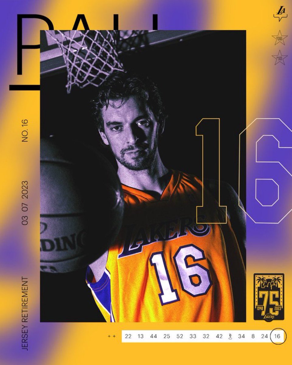 NBAspain's tweet photo. 💥💥💥💥 DÍA HISTÓRICO 

7 de Marzo de 2023 

Ese día los @Lakers retirarán la camiseta de Pau Gasol https://t.co/kD4jecY2X1