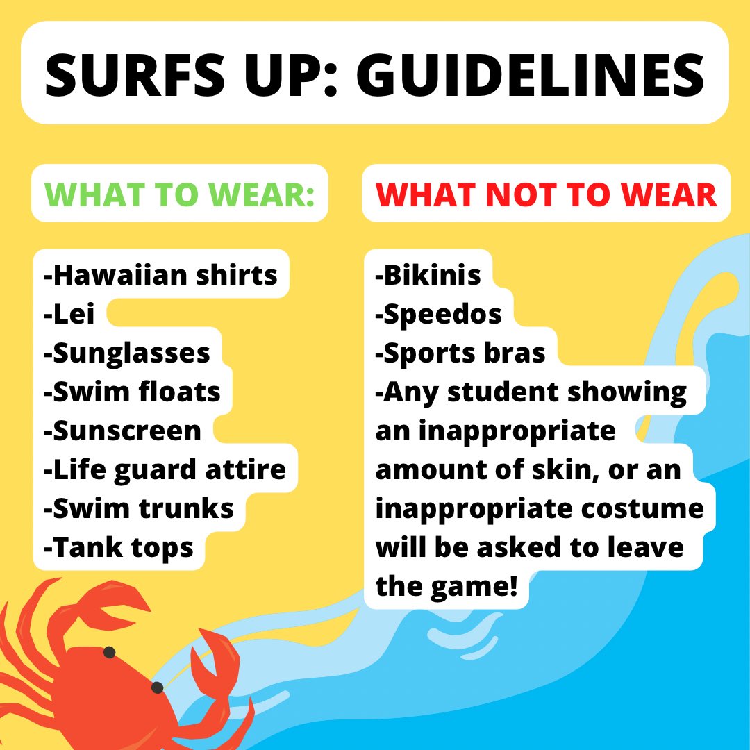STUDENT SECTION GUIDLINES📣📣
We encourage all students to go ALL OUT with this theme.. with appropriate attire!! We want everyone to have an amazing first football game of the season so PLEASE follow these guidelines!💕