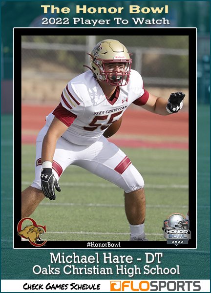 THE HONOR BOWL (@honorgroup) on Twitter photo PLAYER TO WATCH: <a href="/_MichaelHare_/">Michael Hare</a>- will play in the 22 Honor Bowl – <a href="/RJHSFootball/">RJHS Football</a> vs @OaksChrstn 9/3 at 7:30 pm hosted by @cchsdonsfootball PLAYER TO WATCH: <a href="/_MichaelHare_/">Michael Hare</a>- will play in the 22 Honor Bowl – <a href="/RJHSFootball/">RJHS Football</a> vs @OaksChrstn 9/3 at 7:30 pm hosted by @cchsdonsfootball