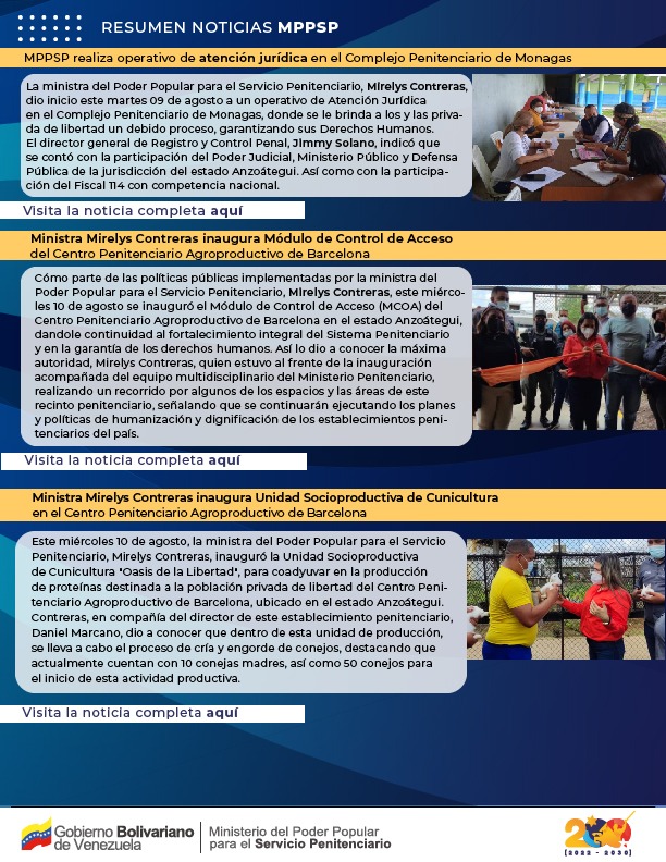 mppsp_vzla's tweet photo. #ResumenMPPSP 📰 || Encuentra la información más destacada sobre las actividades y proyectos ejecutados por el Ministerio del Poder Popular para el Servicio Penitenciario.
#MaduroPuebloTrabajador https://t.co/TRjetfXOrK