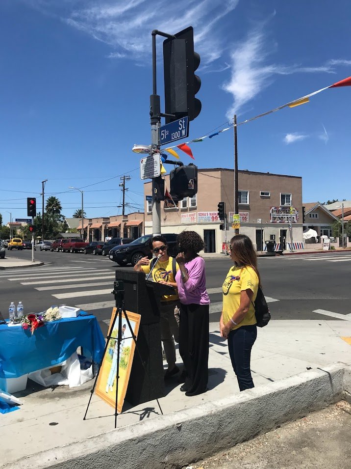 FSS_SoCal's tweet photo. Jammie was remembered with a #RainbowHalo. He was hit and killed by a driver who did. His sister and other family members spoke about their brother. This part of Los Angeles has way too many pedestrians struck by speeding and distracted drivers. #EndTrafficViolence https://t.co/15J3JCoWpo