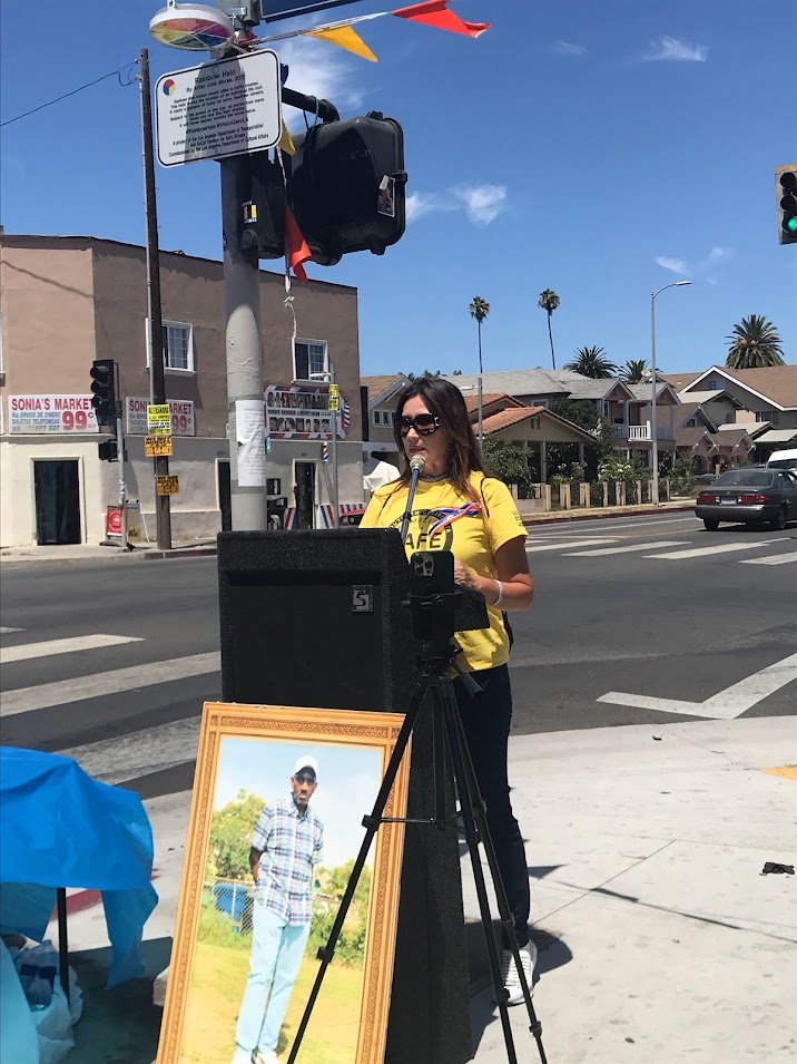 FSS_SoCal's tweet photo. Jammie was remembered with a #RainbowHalo. He was hit and killed by a driver who did. His sister and other family members spoke about their brother. This part of Los Angeles has way too many pedestrians struck by speeding and distracted drivers. #EndTrafficViolence https://t.co/15J3JCoWpo