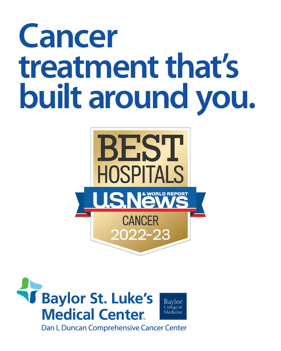 StLukesHealthMD's tweet photo. The ranking of our #cancer program at @BCMCancerCenter by @USNews validates the compassion our physicians have for patients and their loved ones, no matter the complexity of their diagnoses. #USNews #BestHospitals #DLDCCC
Read more: https://t.co/C5Z2voyUOo https://t.co/2nu8rBuaTr