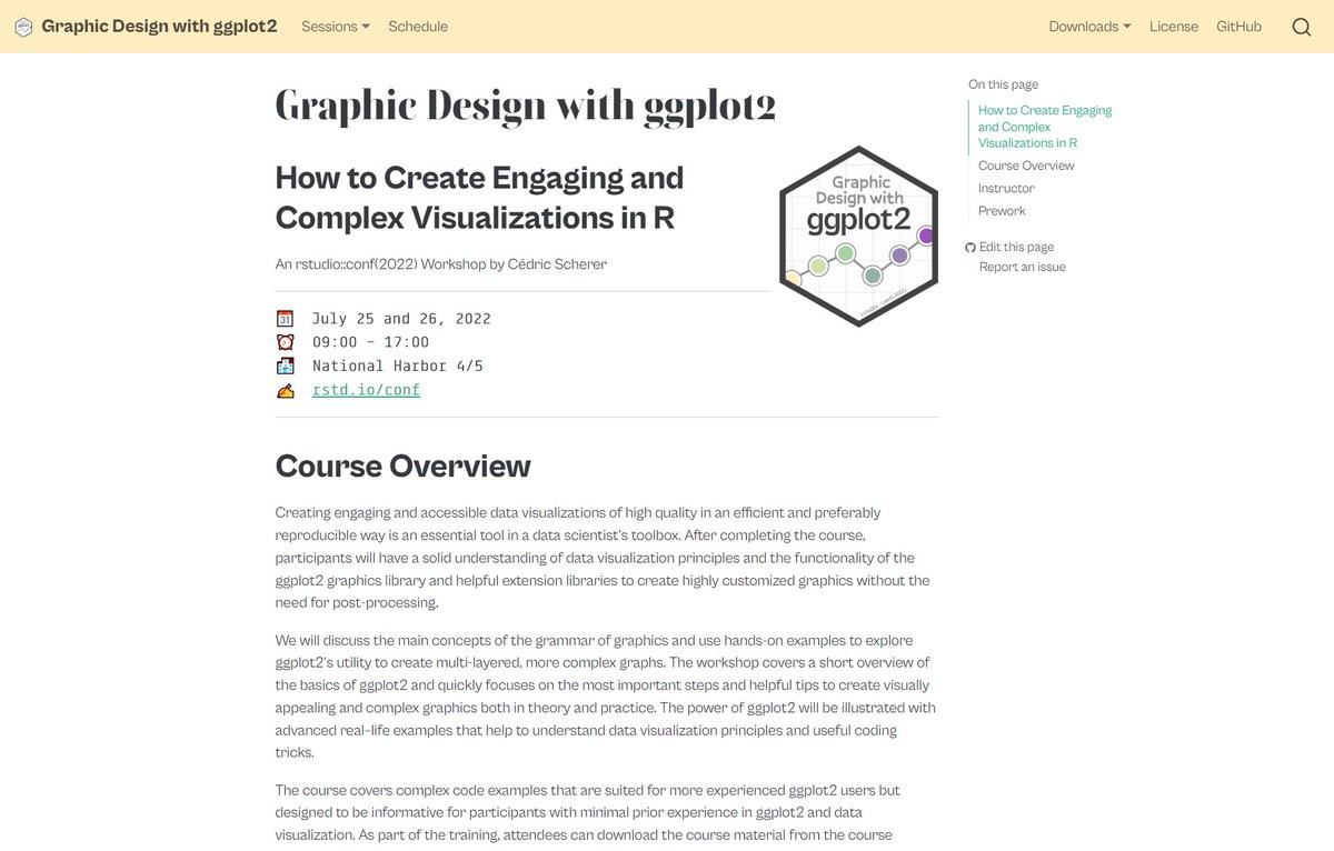 RT @CedScherer "Graphic Design with #ggplot2" 👨‍💼👩‍💻🧑‍💻 

Do you want to recap the 2-day workshop at #rstudioconf? Or do you feel sad you've missed it?

🔥 All course material incl. latest updates can be found on the workshop webpage—9 sessions, 760 slides, 314 ggplots!

👉 https://t.co/TyBRWQOW7R