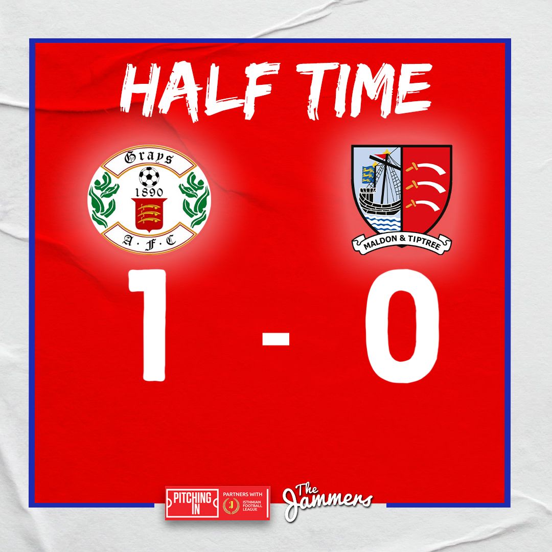 MaldonTiptreeFC's tweet photo. HALF TIME | @GraysAthleticFC 1-0 @MaldonTiptreeFC
Jammers trail at the break, following a toe-poked goal from Homans. Work to do in the second half.
#Jammers 🍓 #GRAMAL https://t.co/DdT1J975mi