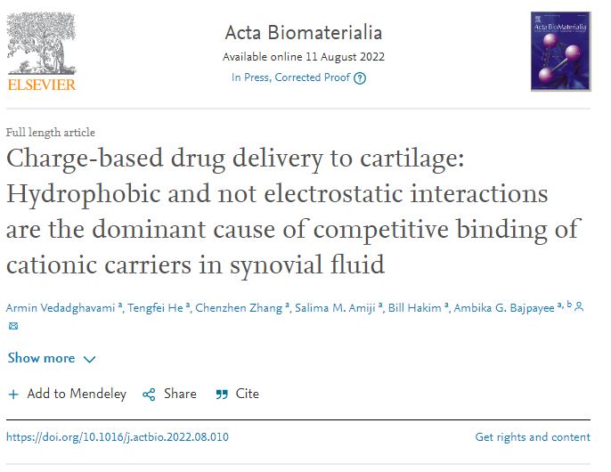 Bajpayee Lab (@bajpayeelab) on Twitter photo Excited to share our latest work published in Acta Biomaterialia. Armin <a href="/vedadghavami/">Armin Vedadghavami</a> did great work on investigating the relative contributions of charge and hydrophobic effects on the binding of cationic peptide carriers with negatively charged cartilage and synovial fluid. Excited to share our latest work published in Acta Biomaterialia. Armin <a href="/vedadghavami/">Armin Vedadghavami</a> did great work on investigating the relative contributions of charge and hydrophobic effects on the binding of cationic peptide carriers with negatively charged cartilage and synovial fluid.