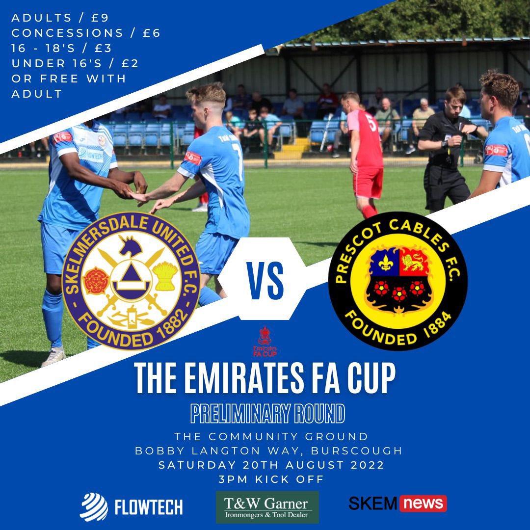 Skemutdofficial's tweet photo. We go again this Saturday! Join us at home for our next round of the FA cup against @PrescotCablesFC 💙🤍 https://t.co/8xnLtJ9ScS