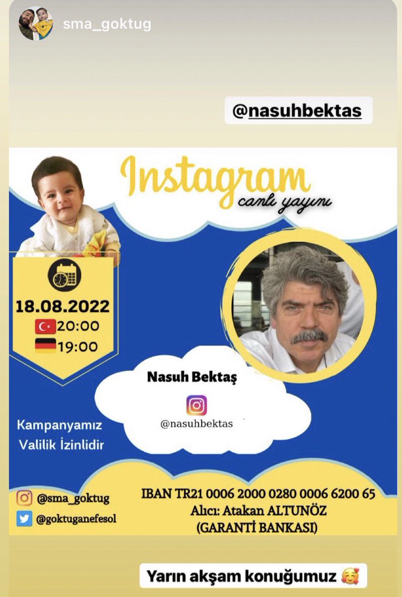 Yarın tüm dostları destek için instagram canlı yayına 20.00 ‘de beklerim.  @goktuganefesol