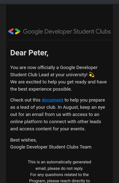 I am very happy to be announced as the Lead for the Google Developer Student Club for Kenyatta University <a href="/DscKenyatta/">GDG On Campus -Kenyatta University</a> . 
I thank God for this opportunity to lead a community of developers.
I thank <a href="/KiambatiMaxwel/">_ _ kiambati _ _ . max( )</a>, <a href="/Abraham_Ngugi01/">Abe.The3DMaker🇰🇪</a> , <a href="/Ronnie_Leon_/">Ronnie Leon</a>  for being there for me.
