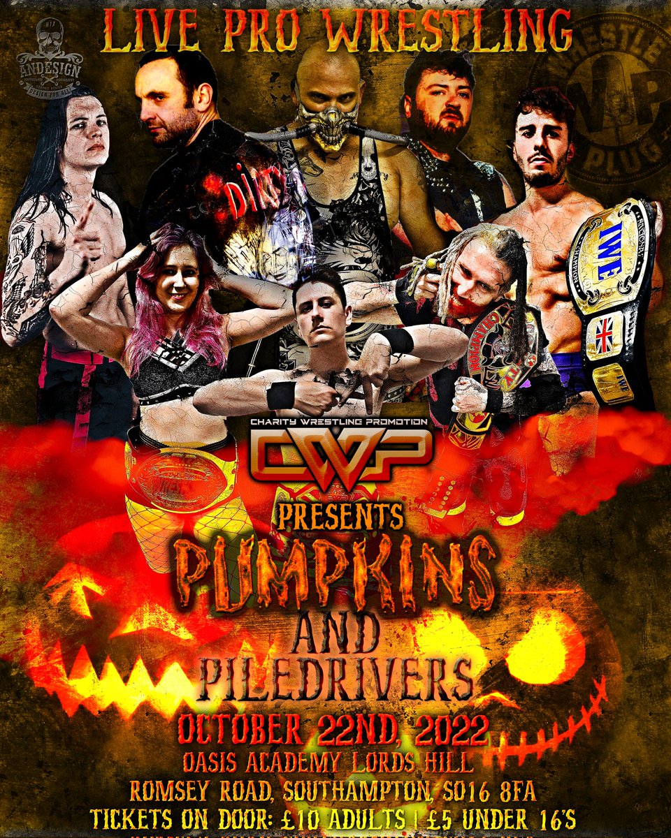 WE WILL BE BACK!!!

October 22nd we will return to Oasis Academy Lord's Hill for CWP Pumpkins and Piledrivers!

Matches to be announced in the coming weeks!

Poster designed by the magnificent @AeronNixDesign
