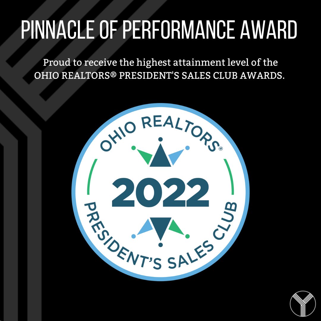 Only 10% of Ohio real estate professionals receive the Ohio REALTORS® President's Sales Club Award which is based on sales performance. Even fewer teams attain the highest level of recognition which is the Pinnacle of Performance Award.