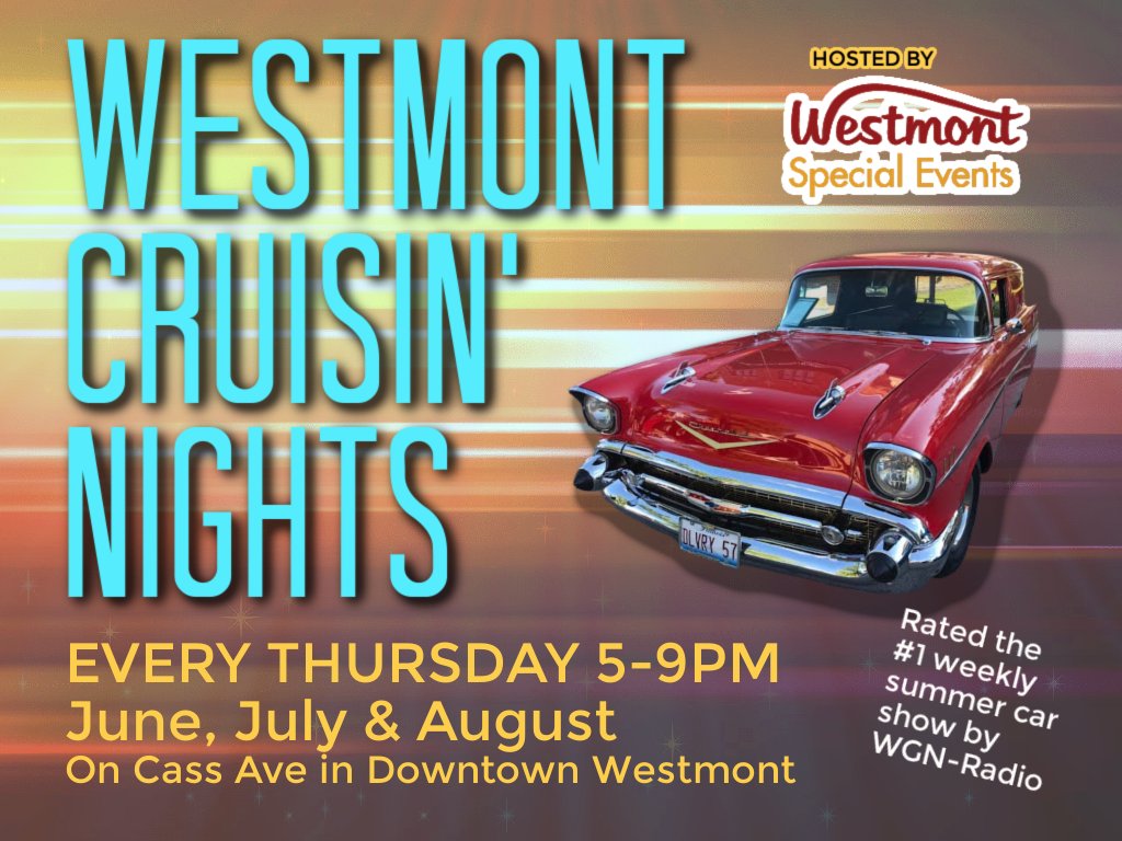 WSEC's tweet photo. Westmont Cruisin' Nights - Mopar, Motorcycles &amp; Military Vehicles! Thursday, Aug 18 @ 5-9PM - Cass Avenue - https://t.co/J32gFO5RRW https://t.co/PplUljmnfo