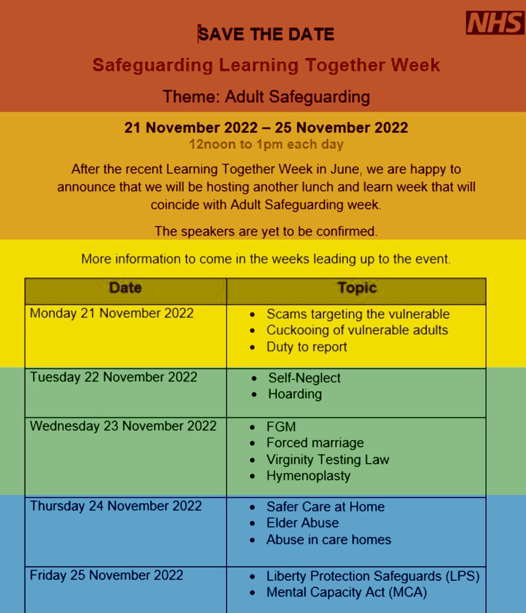 #Hello MNI Catherine 💚💚💚 (@randallcath) on Twitter photo <a href="/NHSsafeguarding/">NHSsafeguarding</a> SAVE THE DATE: We are delighted to announce the next NHS Safeguarding learning together week in November. More info to follow soon. #Learningtogetherweek, #NHSsafeguarding, #teamCNO. @CNOEngland <a href="/NHSsafeguarding/">NHSsafeguarding</a> SAVE THE DATE: We are delighted to announce the next NHS Safeguarding learning together week in November. More info to follow soon. #Learningtogetherweek, #NHSsafeguarding, #teamCNO. @CNOEngland
