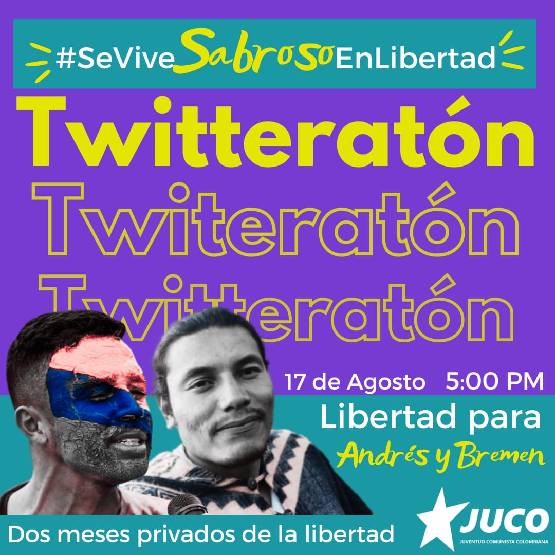Deiysusplantas's tweet photo. Por la libertad de Andrés y Bremen, injustamente detenidos por luchar por vivienda digna para las comunidades más empobrecidas y abandonadas. Andrés es un líder barrial destacado y Bremen desde el arte y la cultura ha trabajado por cambiar el país #SeViveSabrosoEnLibertad https://t.co/9x4LXbR8OU