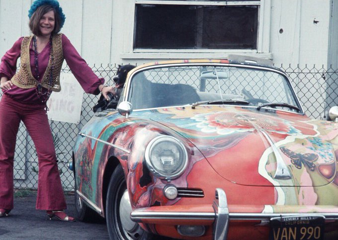 Janis Joplin with her 1965 Porsche 356c, 1968