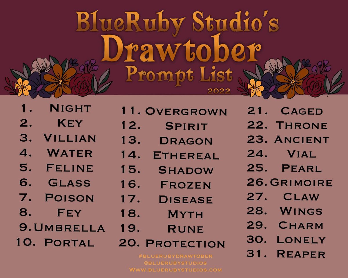 BlueRubyStudios's tweet photo. Getting a head start!

Please feel free to use these lists and share, just tag me in your art so I can fangirl 🥰

#artober #drawtober #witchtober #Inktober #artprompts #bluerubywitchtober #bluerubydrawtober https://t.co/cB3Jjcx5By