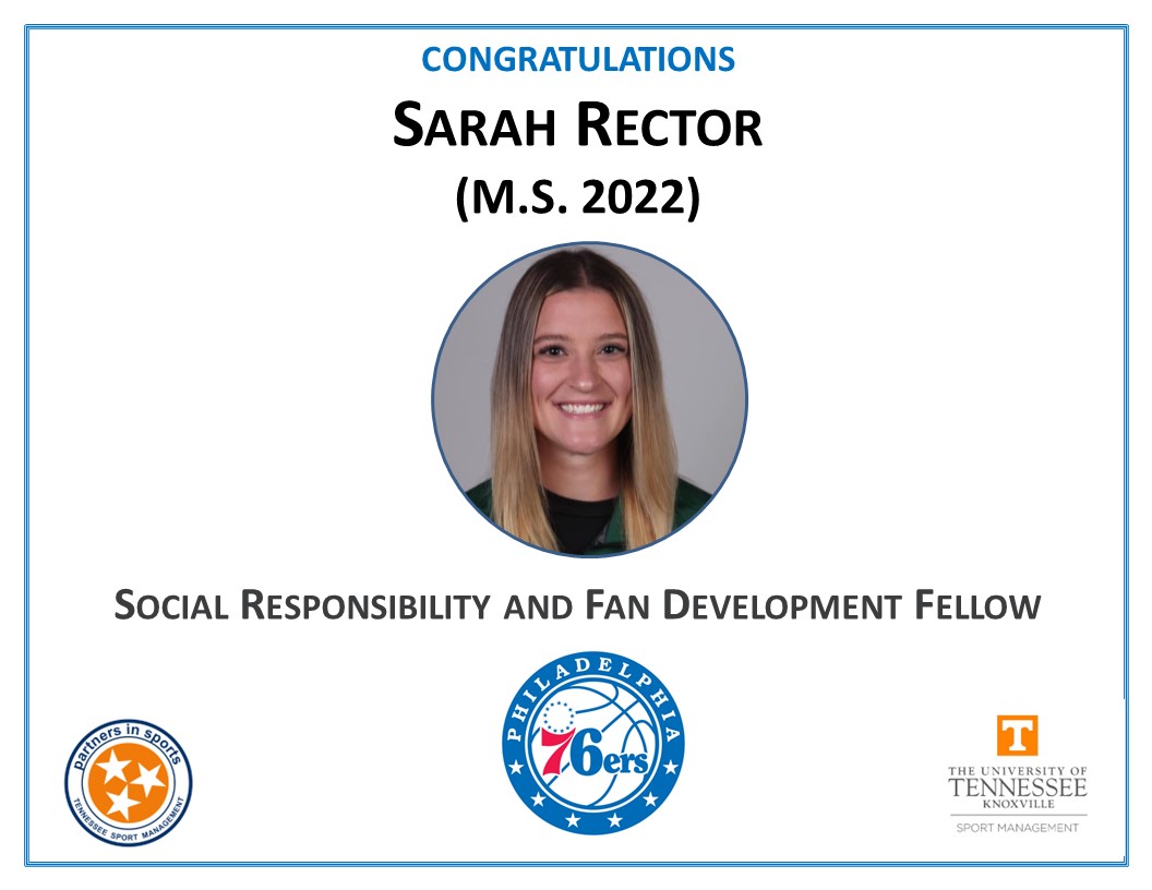 Congrats to <a href="/Sarah_Grace9/">Sarah Rector</a> on her position with <a href="/sixers/">Philadelphia 76ers</a> a Social Responsibility and Fan Development Fellow