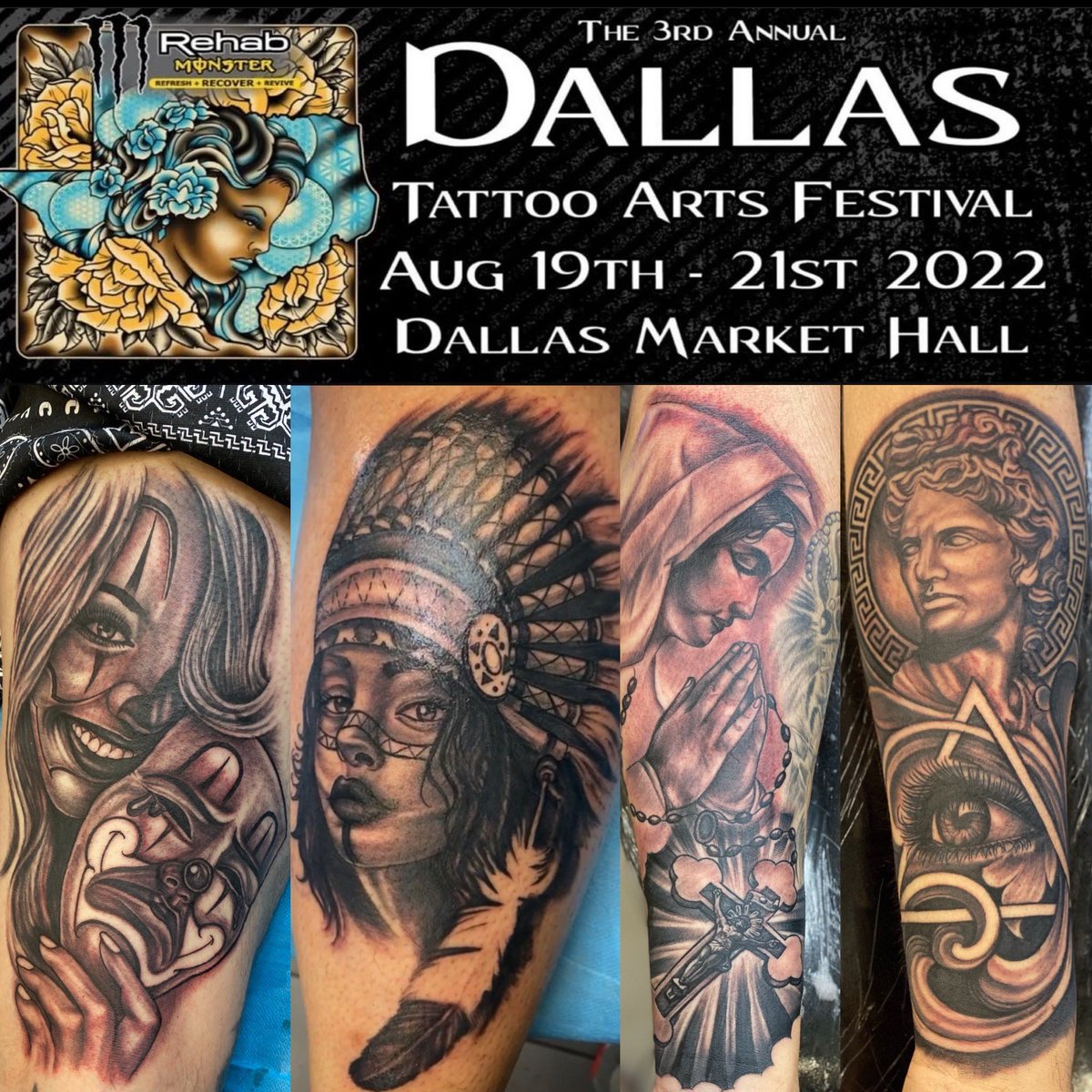 lucky_SMT's tweet photo. Tell yo cuzns tias and tios and let’s get it poppn lol
Pull up to the Dallas Market Hall this weekendGnna be tattooin w the homies @kingtone50 @RickyWestTattoo
Stop by the booth say what’s up 🤙🏽
See y’all there 💪🏽
#KingsTattoos #IAMSMT #SMTTX #DallasTx #DDD #Dallas #Tattoos https://t.co/OVpHKbmjzd