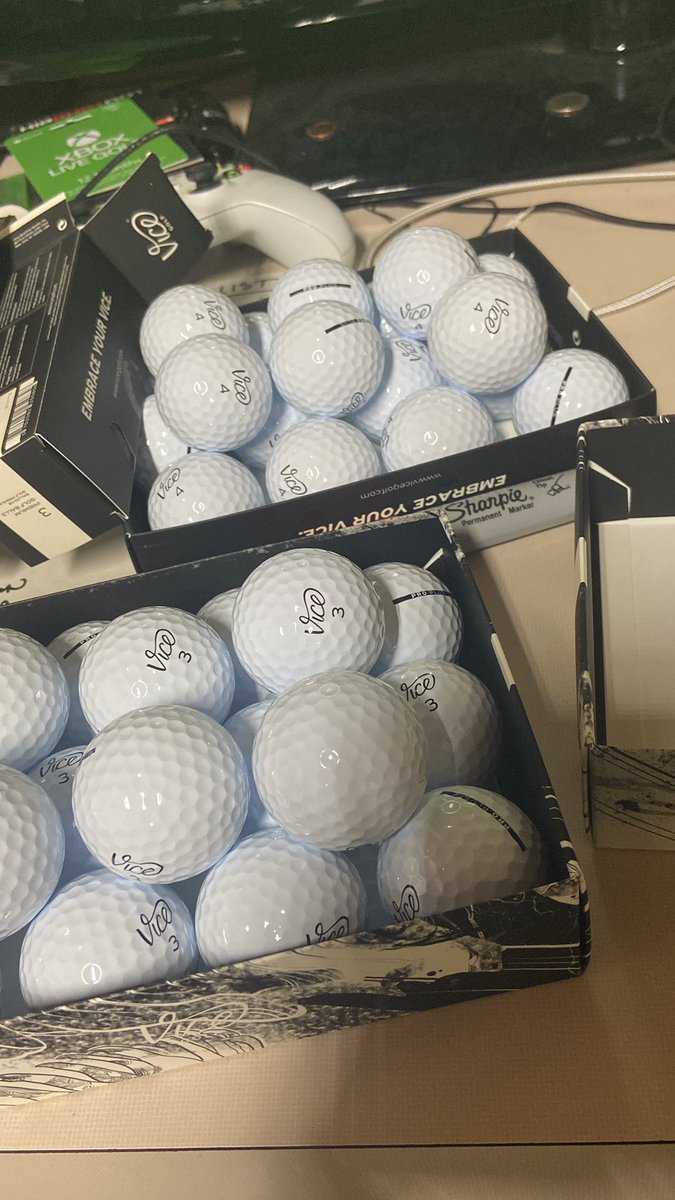 HappyVikingGolf's tweet photo. Marking balls!!! 3’s and 4’s! Glad I got a buddy that trades the 1’s and 2’s with me!!! https://t.co/HfLQnhti6h
