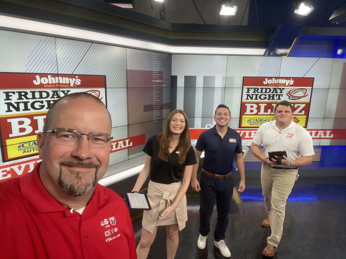Got that 📞 from <a href="/KtalSports/">KTAL Sports</a> <a href="/wesboonetv/">Wesley Boone</a> to come talk 🏈 on N. Market. It’s almost time to put a ball down! The <a href="/JohnnysPH/">Johnny's Pizza House</a> <a href="/KtalSports/">KTAL Sports</a> Fri. Night Blitz Preview Special was taped tonight! 👀 for it Fri., Sat., @ Sun. Great catching up w/ <a href="/samrothman_/">Sam Rothman</a> <a href="/JohnSartoriTV/">John Sartori</a> <a href="/DanJovicNews/">Daniel Jovic</a>