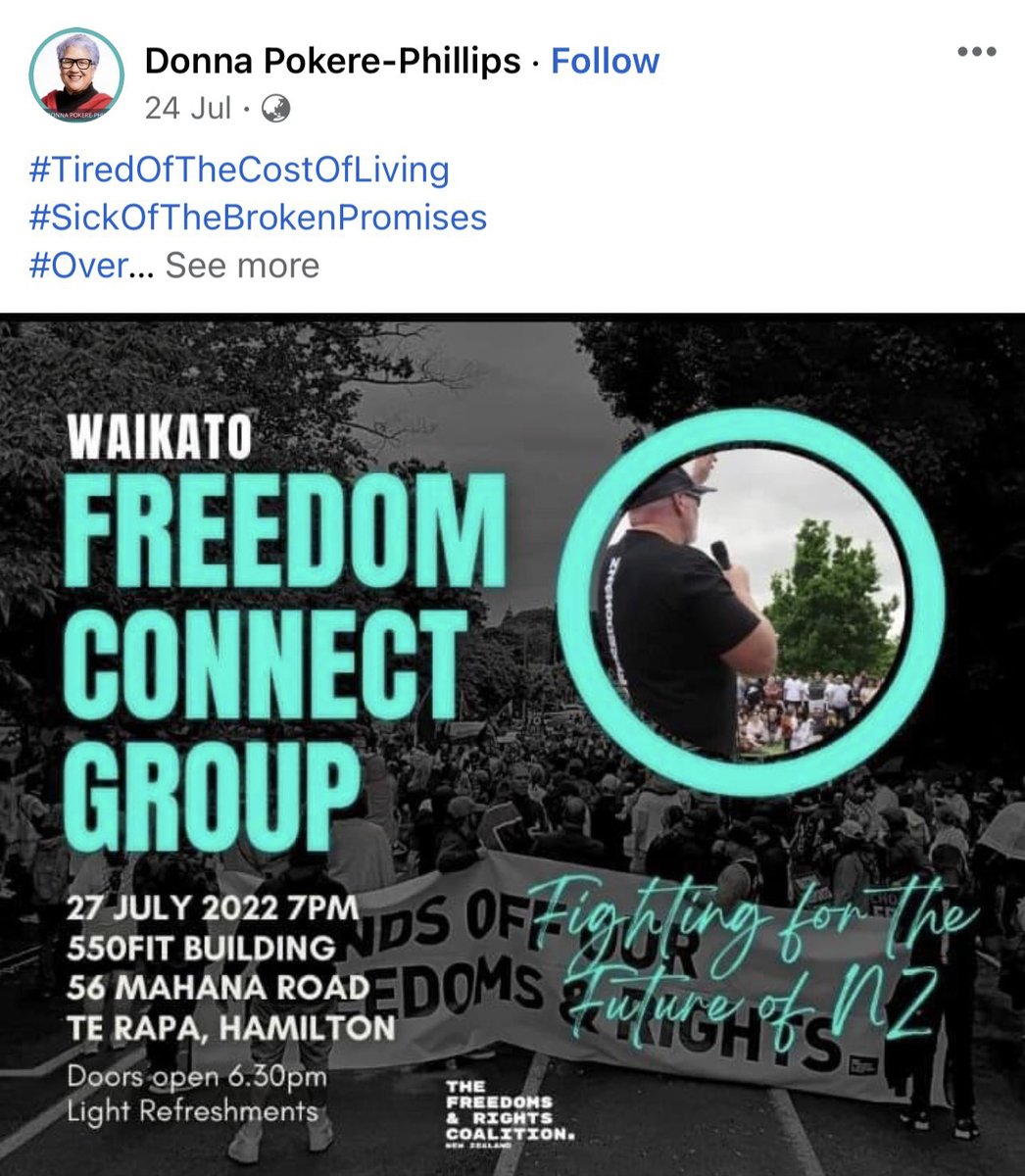 DudleyBenson's tweet photo. 🚨 HAMILTON 🚨
Conspiracy candidate Donna Pokere-Phillips is running for mayor.
- co-leader Outdoors &amp; Freedom Party with disinformation super-spreader Sue Grey
- opposes vaccines &amp; 5G
- shares content of hate group Freedom &amp; Rights Coalition

SOLUTION:
- Vote!
- Tell your mates https://t.co/QbYzveO3Eu