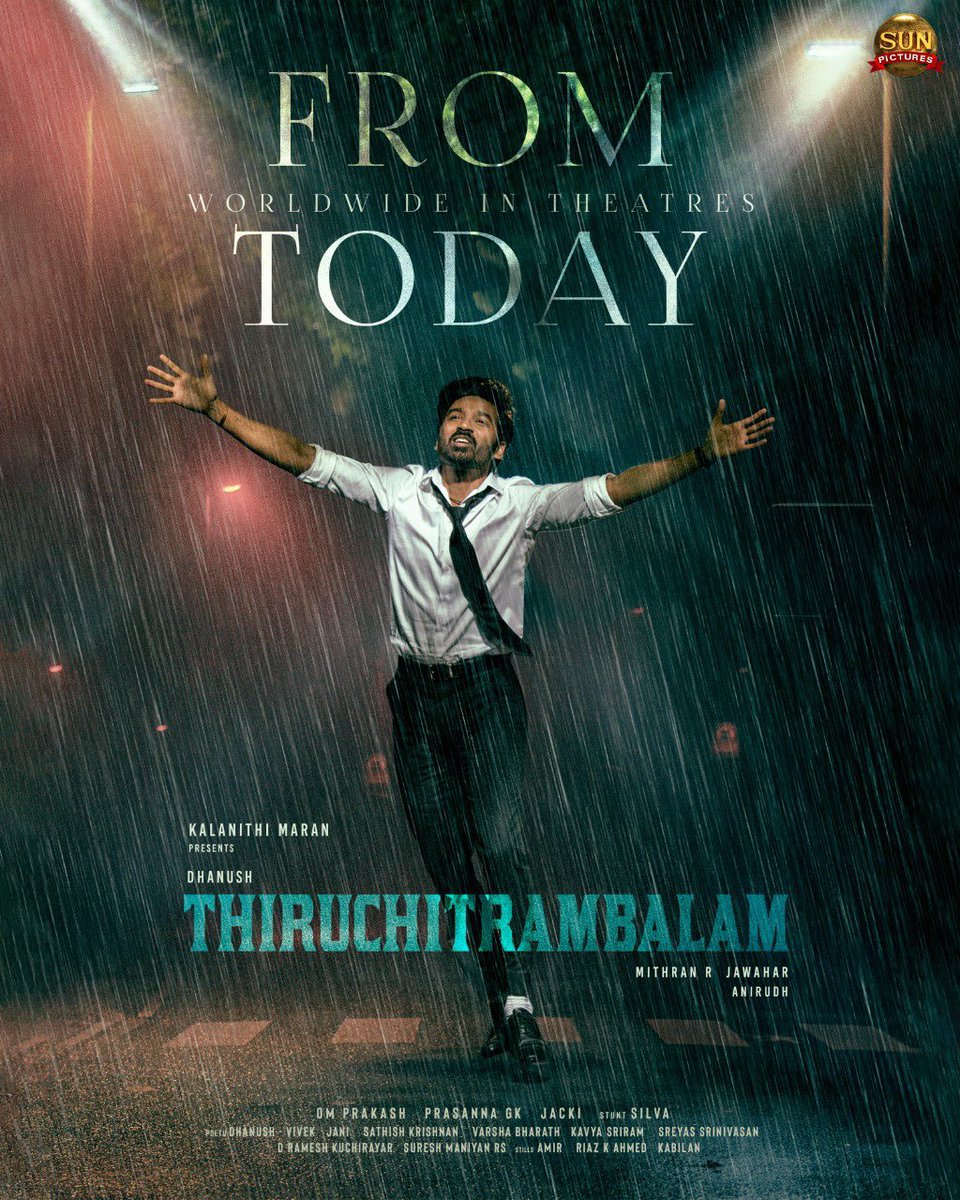 Thiruchitrambalam FROM TODAY in theatres near you. A film full of love and laughter .. I hope you all enjoy it with your family ♥️