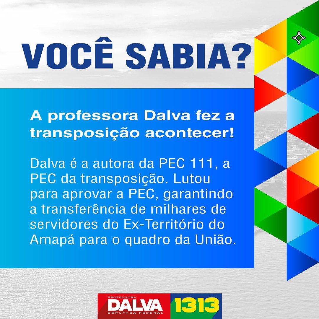 DalvaFigueiredo's tweet photo. 🌟A Deputada da Transposição está de volta para fazer muito mais.
❤️ Quem já aprovou uma PEC, pode fazer muito mais, concordam?
☑️ Isso sim é trabalhar pelo Amapá.
VOTE DALVA 1313. A deputada do LULA ❤️
#dalva1313 #transposicao #pec111 #pec07 #LulaNoPrimeiroTurno https://t.co/oM6NbJVSiK