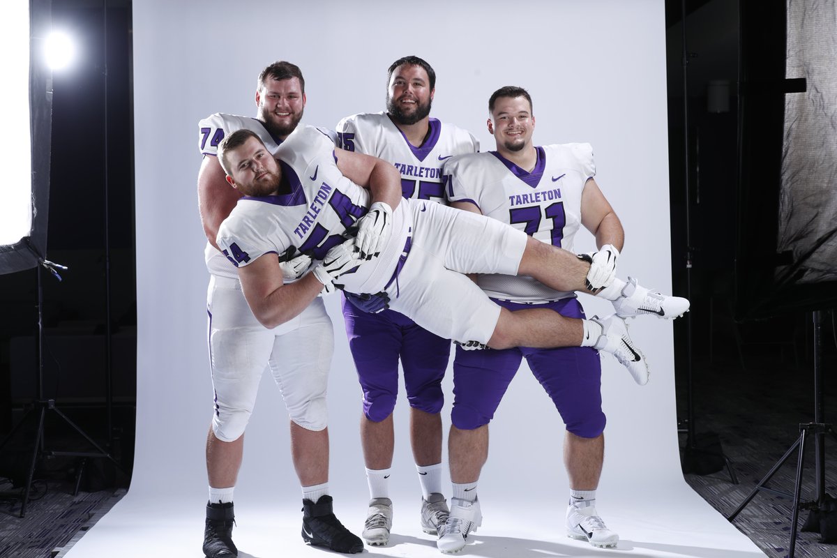 TarletonFB's tweet photo. Not only is our offensive line one of the strengths of our team, but they know how to have fun as well 😂 https://t.co/X0a8Qw68JC
