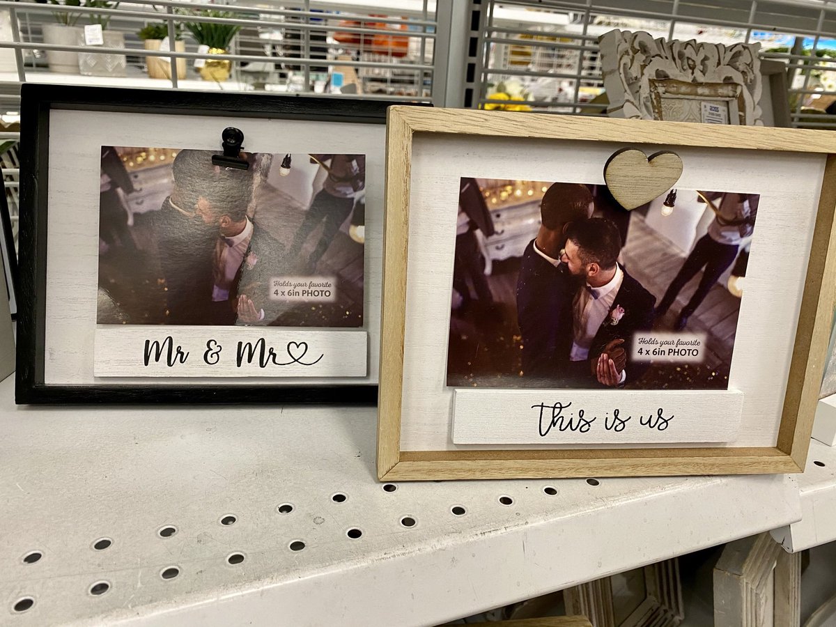 Shopping at Ross for new house decor and my gf pointed out these two frames casually chilling and even though there weren’t any wlw frames it made my heart happy to see casual representation. 🥰