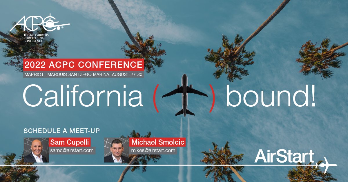 flyairstart's tweet photo. Aviation’s finest aftermarket pros are headed to America’s Finest City! AirStart’s Sam Cupelli and Mike Smolcic will be at ACPC 2022 in sunny San Diego. Drop them a line to say hello and meet up.
https://t.co/kaIaqCSHD2 #ACPC2022 #Aviation #Aftermarket #MRO https://t.co/lLmWsko5Q6