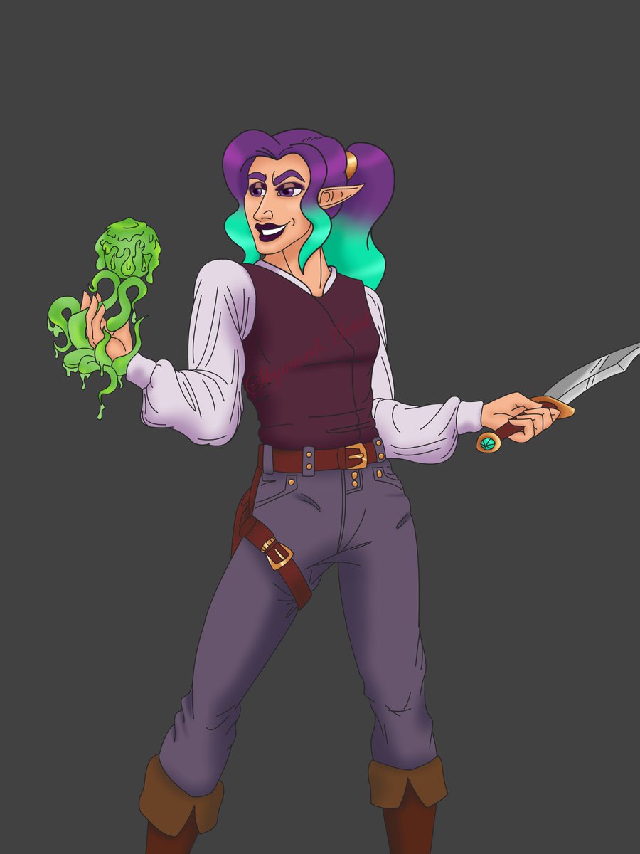 SkywardArtist's tweet photo. My chaotic warlock Veks Aishun likes to change their hair color and look a lot. A very good boi this silly elf. #dnd #dnd5e https://t.co/yI29iw360t