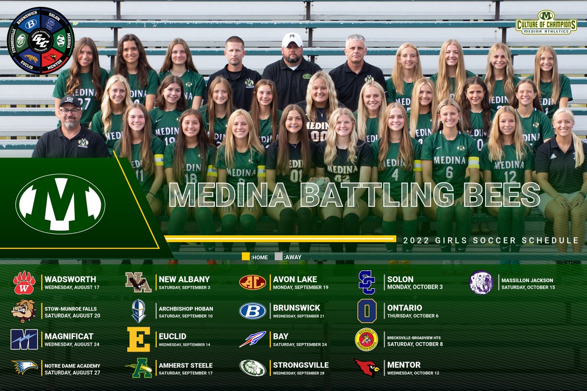 Girls varsity soccer schedule!  Good luck this season ladies as it begins tonight!! @MedinaGSoccer <a href="/MedinaBoosters/">MedinaBoosters</a> <a href="/MCScomm1/">MCS Communications</a> <a href="/MedinaGazette/">The Gazette</a> <a href="/Ohio_GCC/">Greater Cleveland Conference</a>